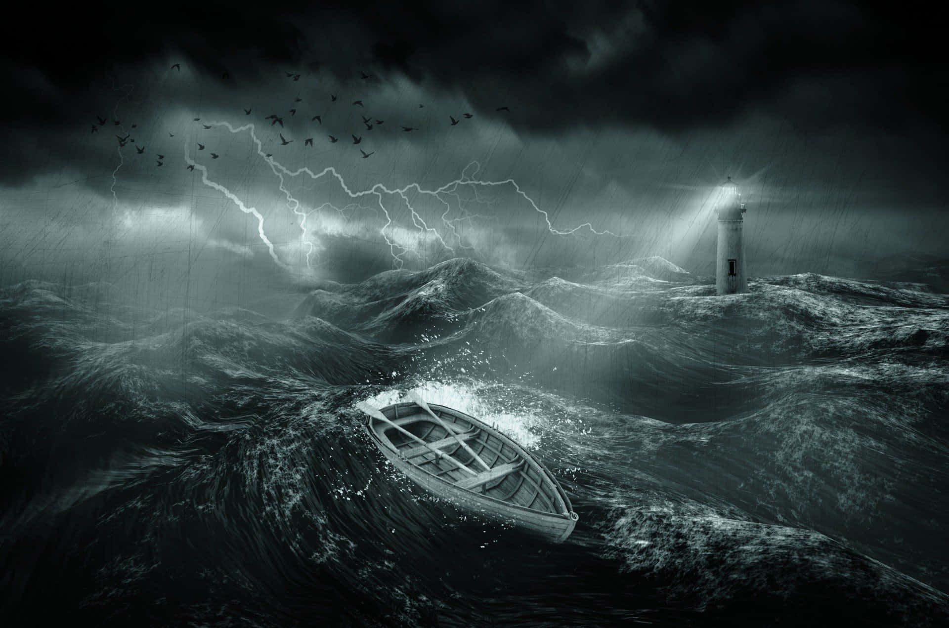 Dark Storm, rowboat, storm, Full HD Desktop Wallpaper