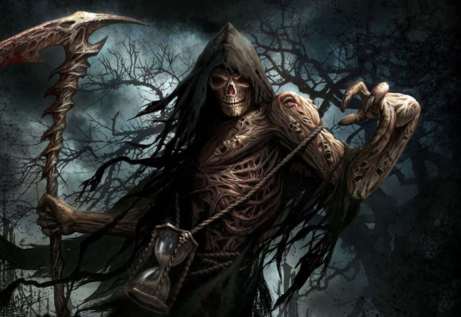 grim reaper, skeletal face, tattered cloak, HD Desktop Wallpaper