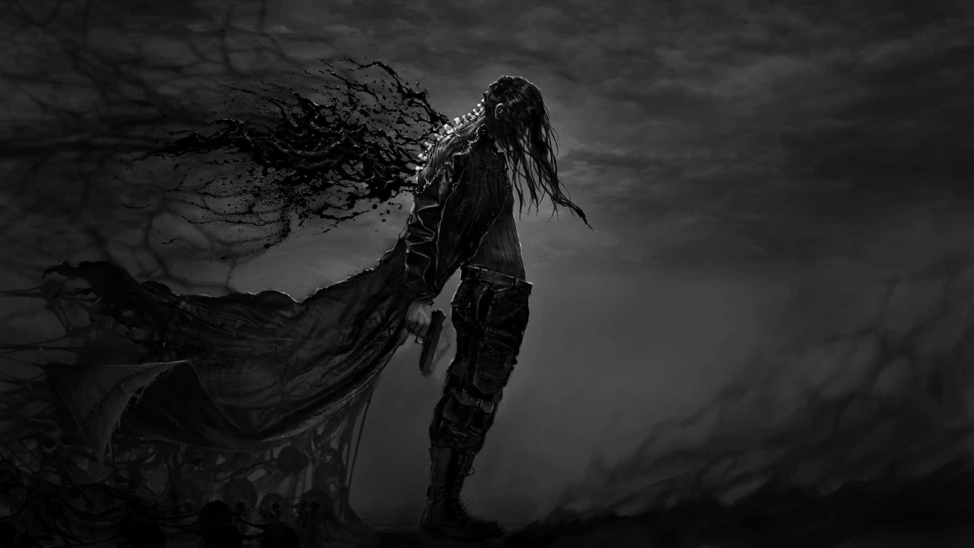 Dark Fantasy, stormy sky, dark tendrils, Full HD Desktop Wallpaper