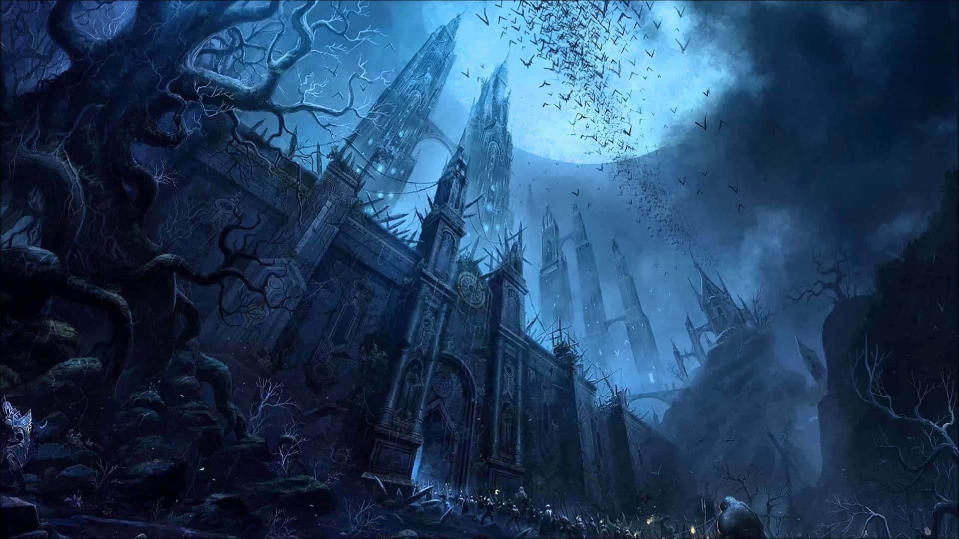Dark Fantasy, old castle, full moon, Full HD Desktop Wallpaper