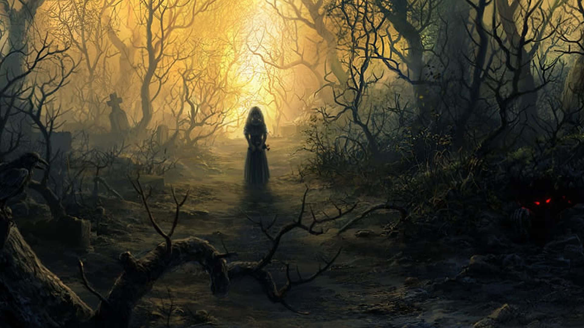Dark Fantasy, forest, haunting forest, Full HD Desktop Wallpaper