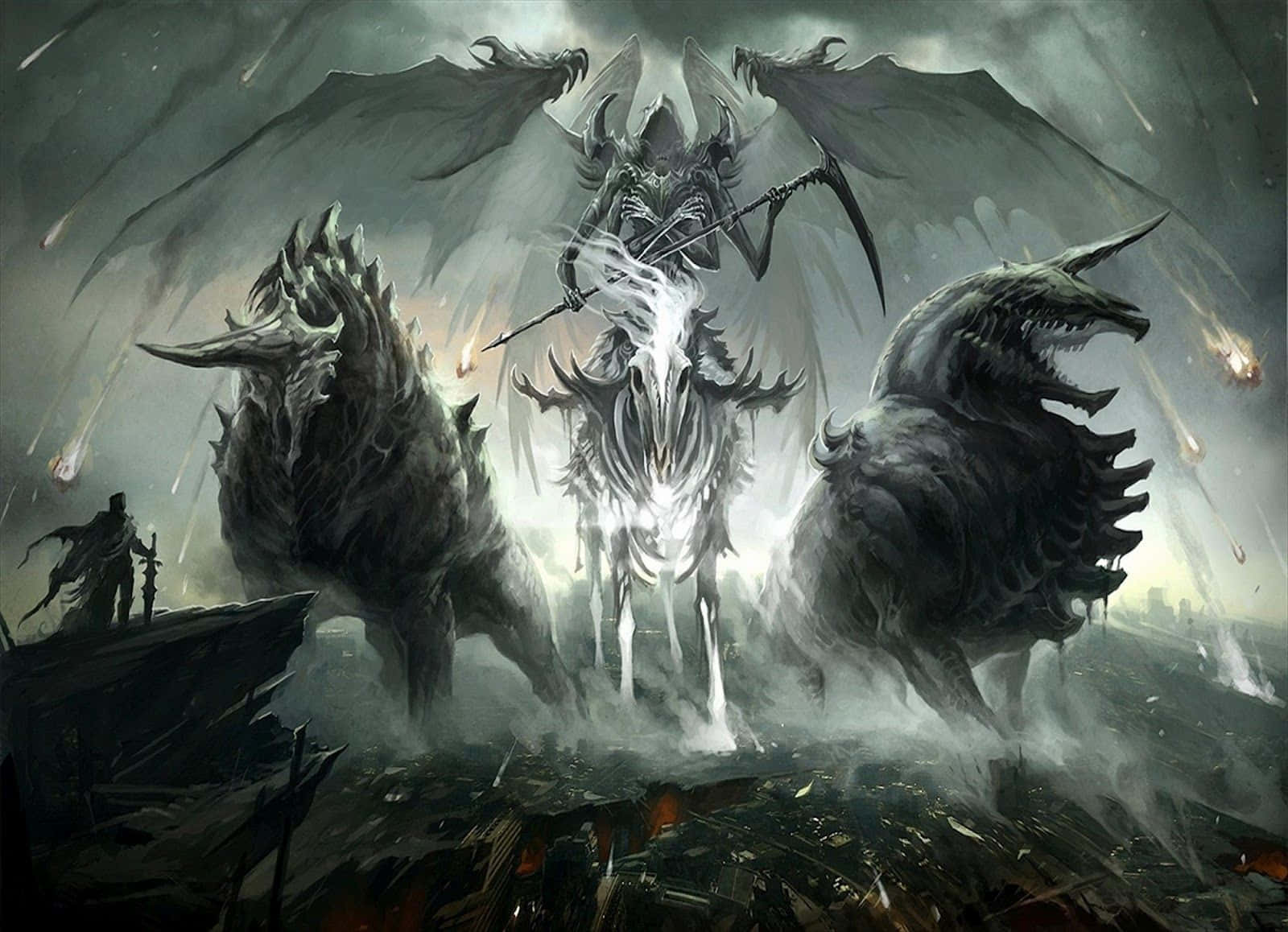 Dark Fantasy, skeletal rider, glowing skeletal steed, HD Desktop Wallpaper