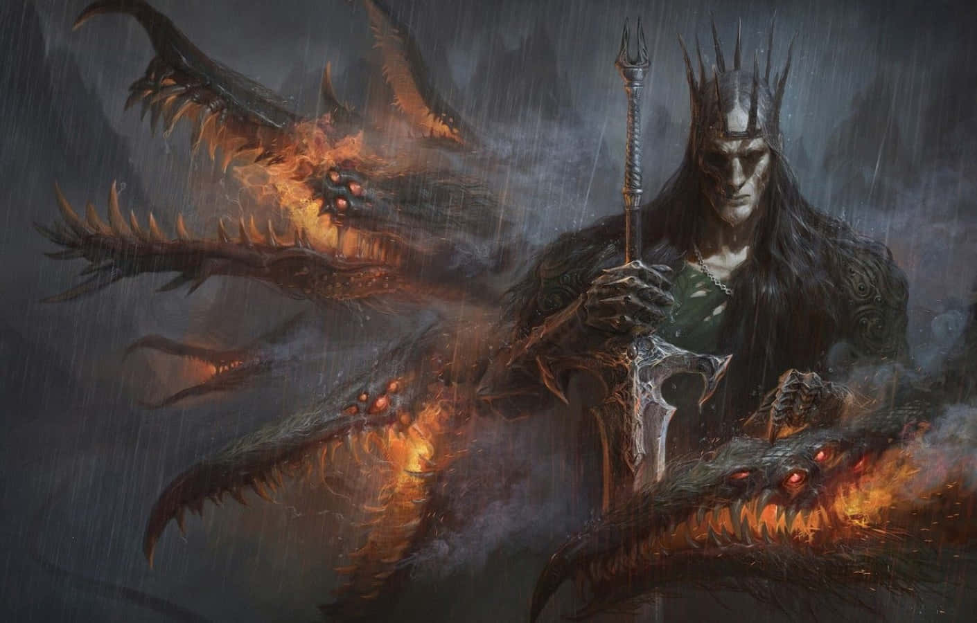 dark fantasy, spiked crown, trident, HD Desktop Wallpaper