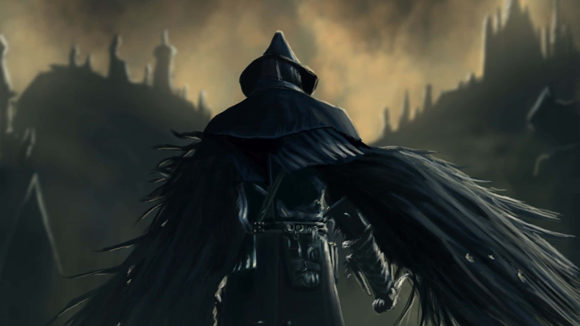 Dark Fantasy, cloaked figure, wide hood, Full HD Desktop Wallpaper