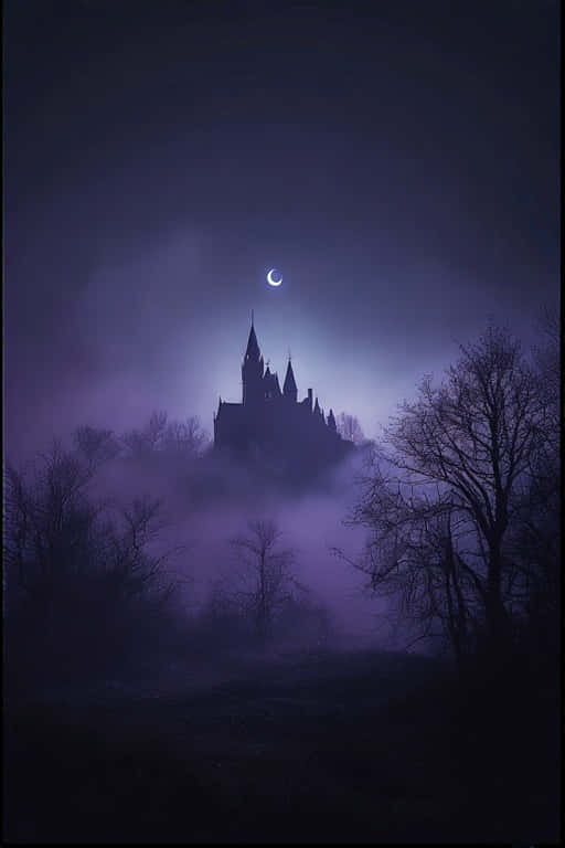 Dark Fantasy, castle, purple mist, SD Phone Wallpaper