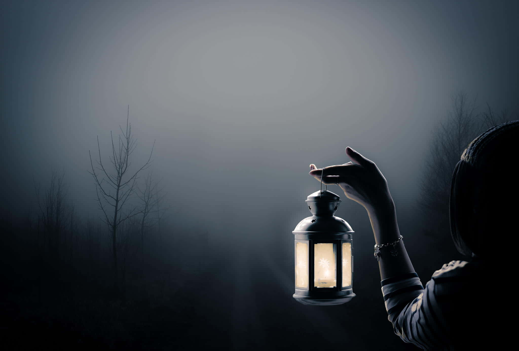Dark Fear 2048 x 1383, hooded figure, glowing lantern, Full HD Desktop Wallpaper