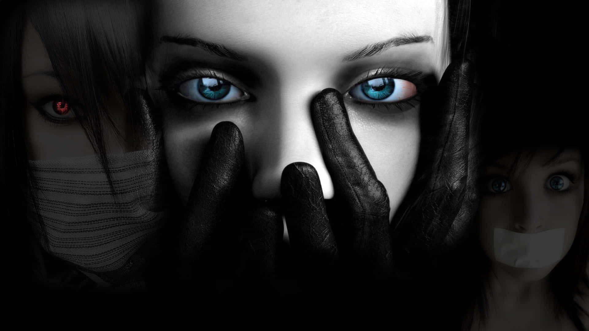 Dark Fear, night forest, piercing blue eyes, Full HD Desktop Wallpaper