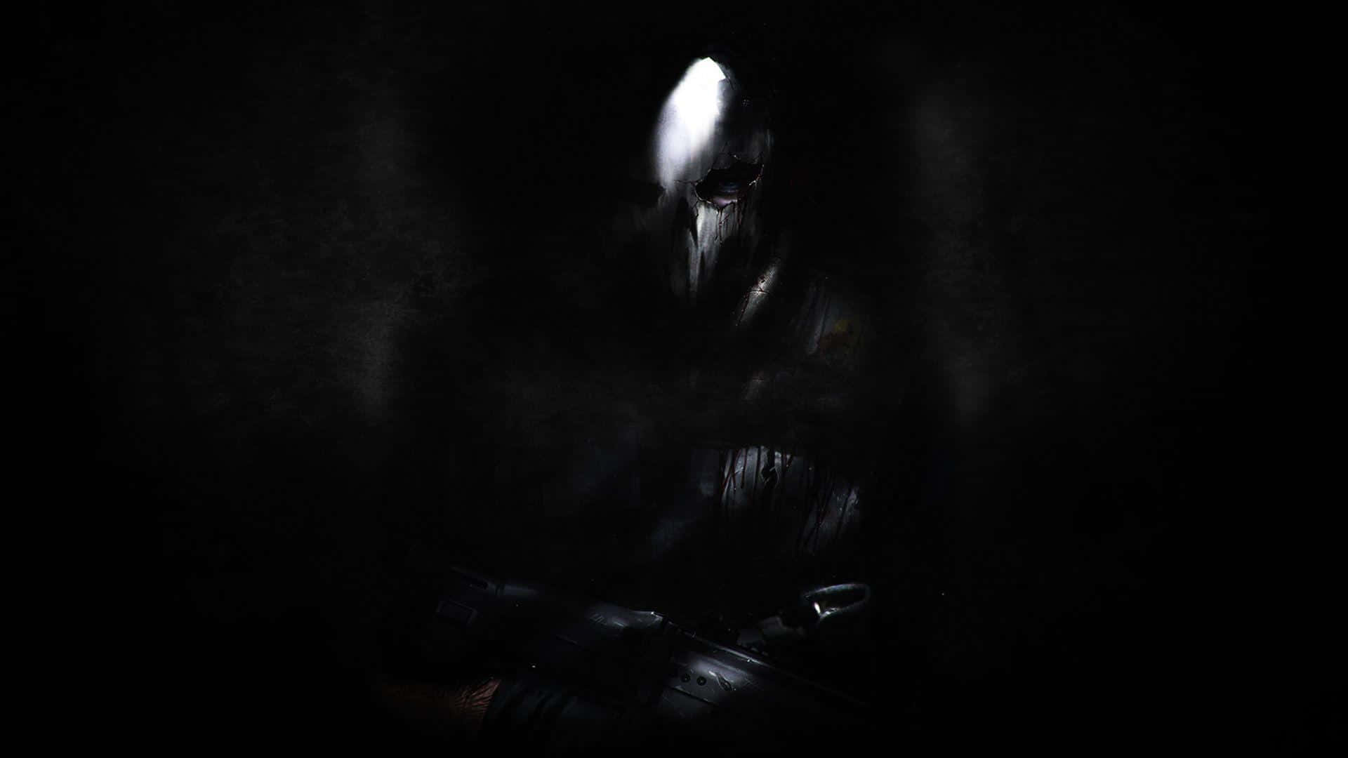 Dark Fear, hooded figure, glowing white mask, Full HD Desktop Wallpaper