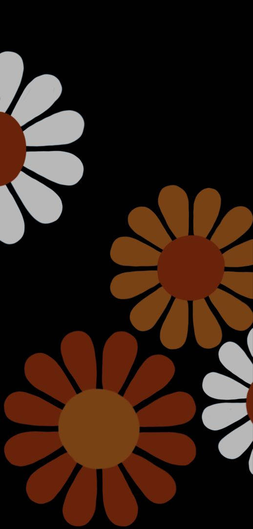 Dark Floral Art, retro daisies, brown, SD Phone Wallpaper