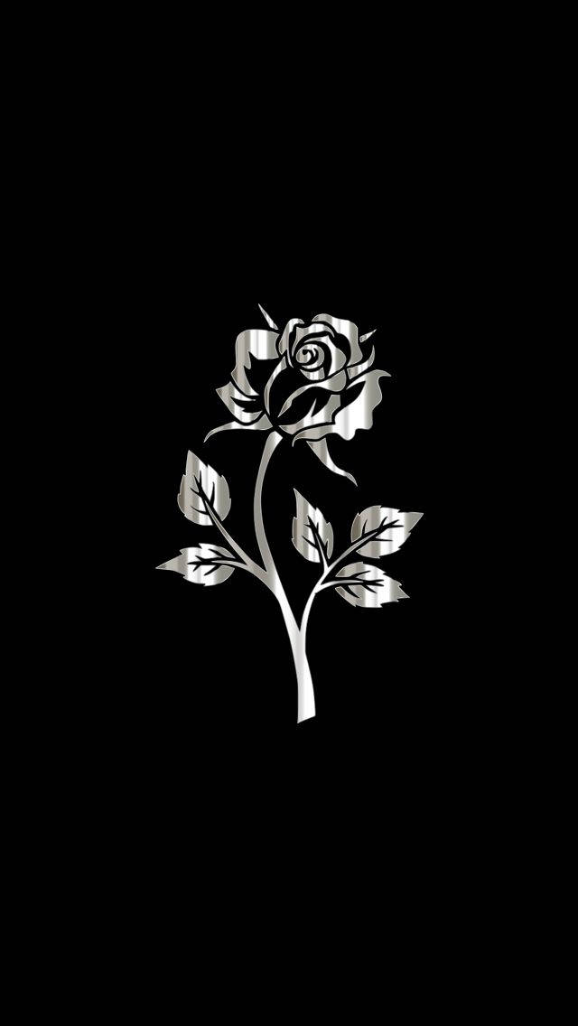 dark floral minimalist, sleek silver rose, leaves and stem, SD Phone Wallpaper