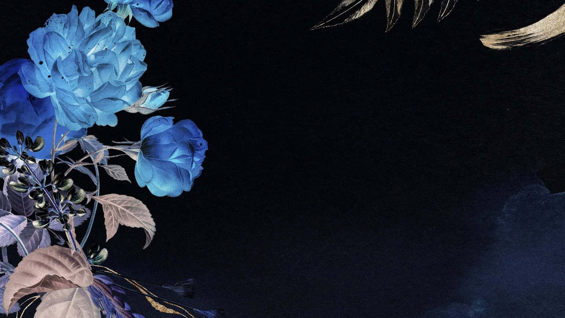 dark flower aesthetic, vibrant blue peonies, delicate leaves, Full HD Desktop Wallpaper