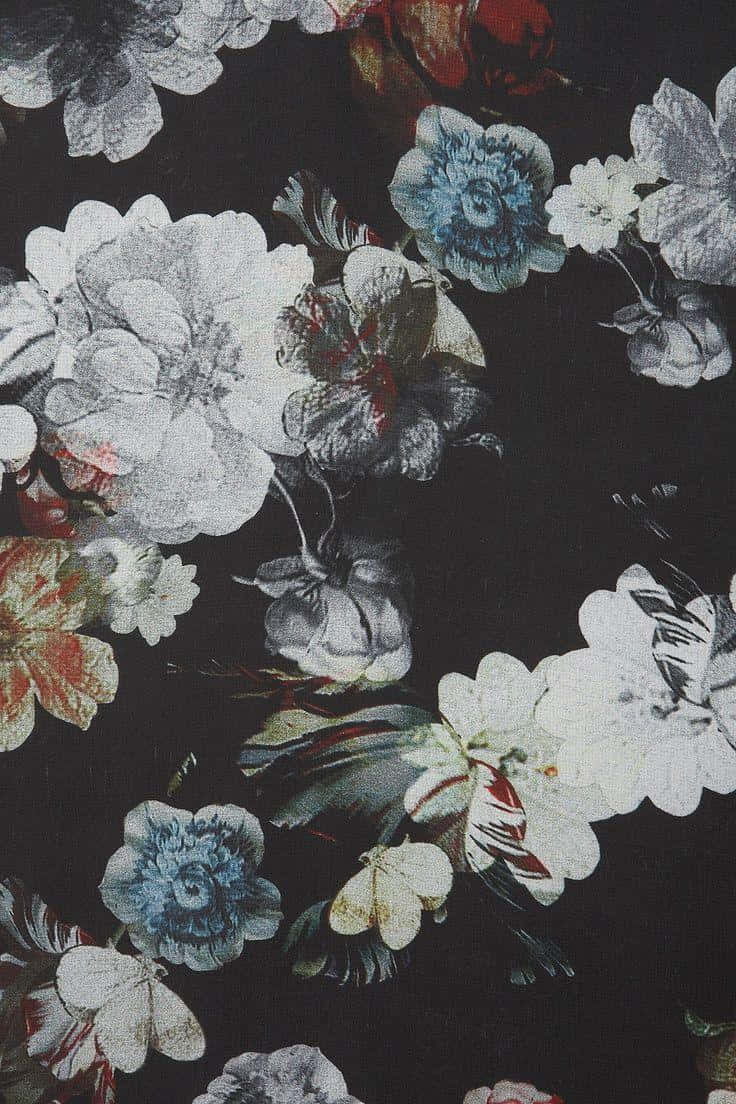 Dark Floral Pattern Background, white blue, muted red, SD Phone Wallpaper