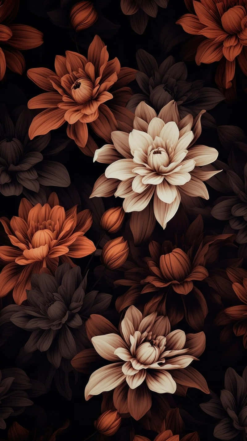 dark floral elegance background, dahlias, terracotta, HD Phone Wallpaper