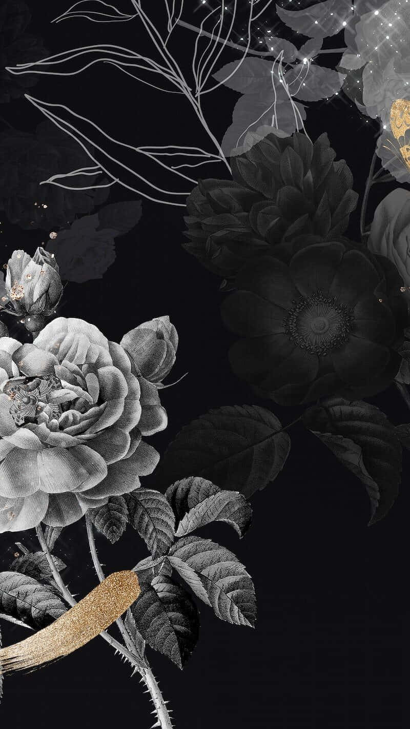 Dark Floral Aesthetic, monochrome roses, black background, HD Phone Wallpaper