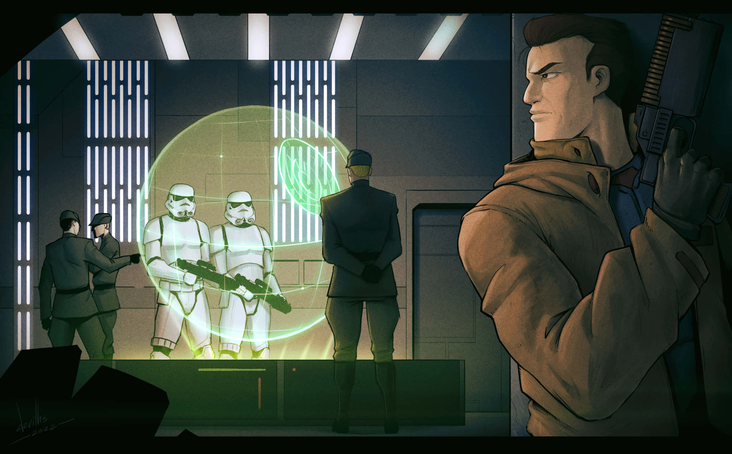 Dark Forces, stormtroopers, glowing green energy field, Full HD Desktop Wallpaper