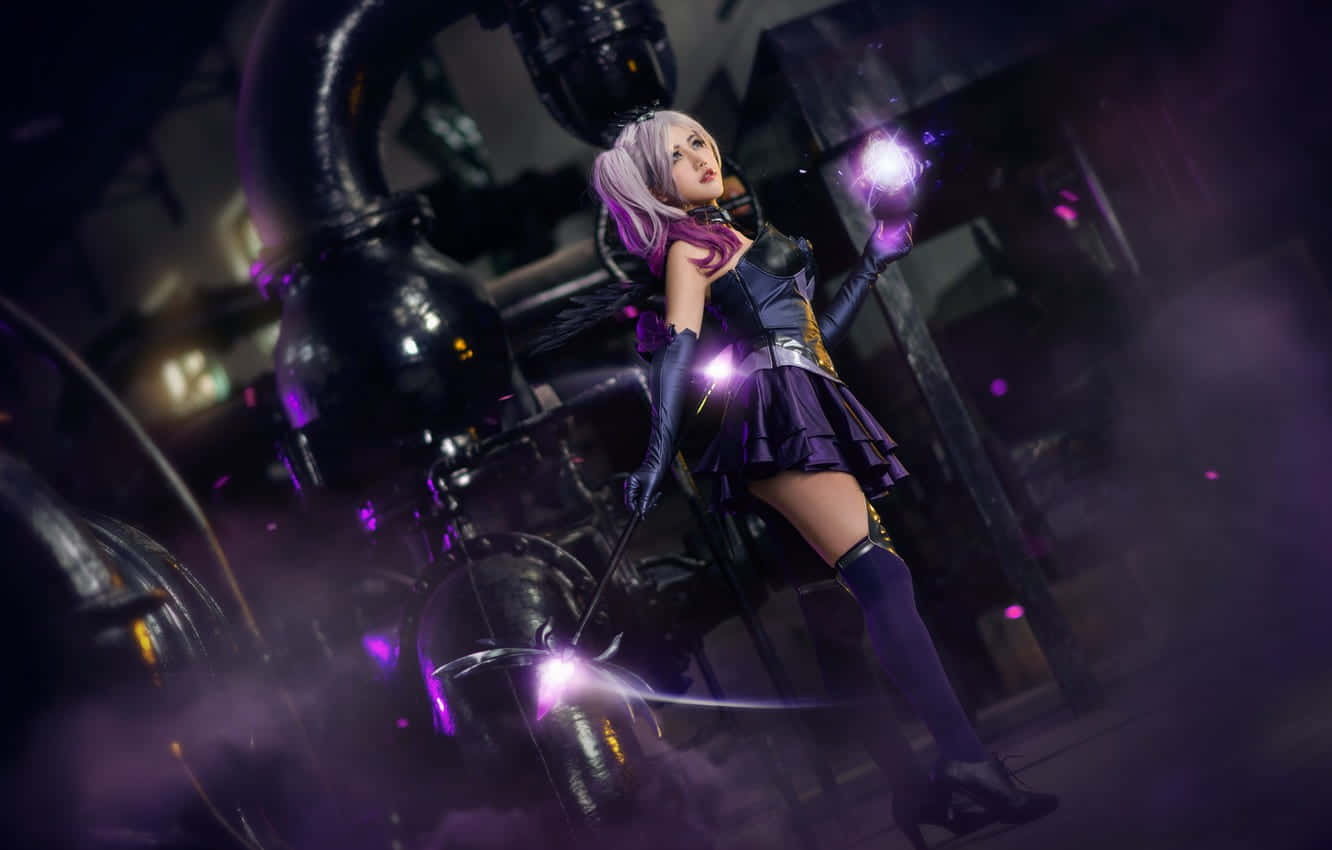 Dark Forces, purple hair, glowing magic, HD Desktop Wallpaper