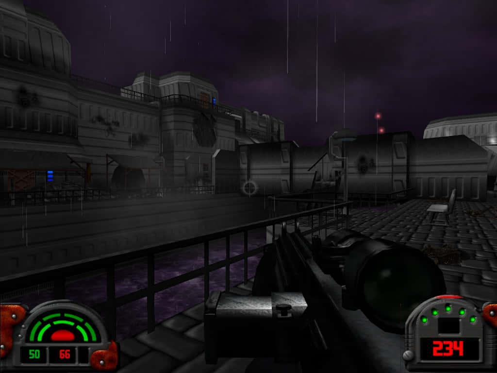 Dark Forces, first-person shooter, rainy night scene, SD Desktop Wallpaper