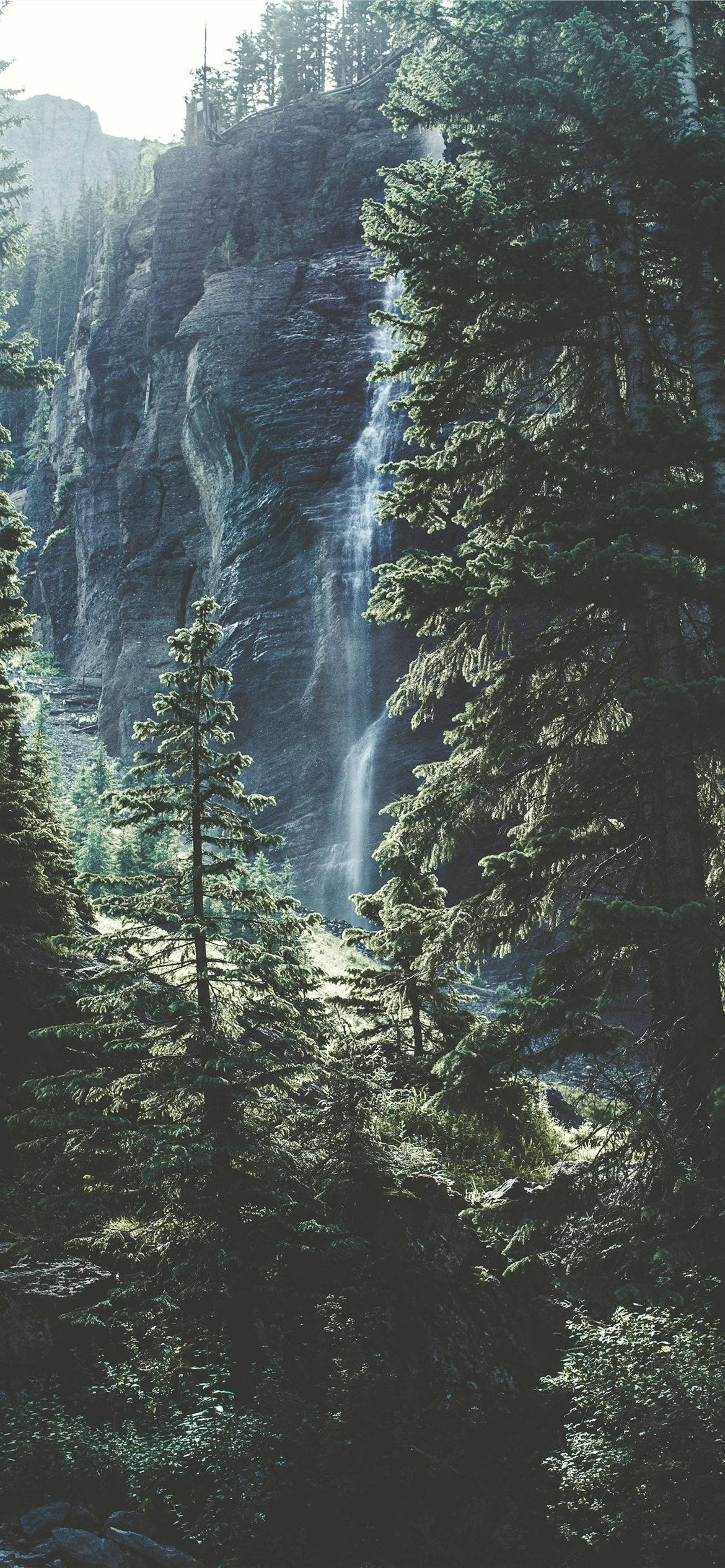 Enchanting Mountain Forest iPhone, waterfall, rugged cliff, Full HD Phone Wallpaper