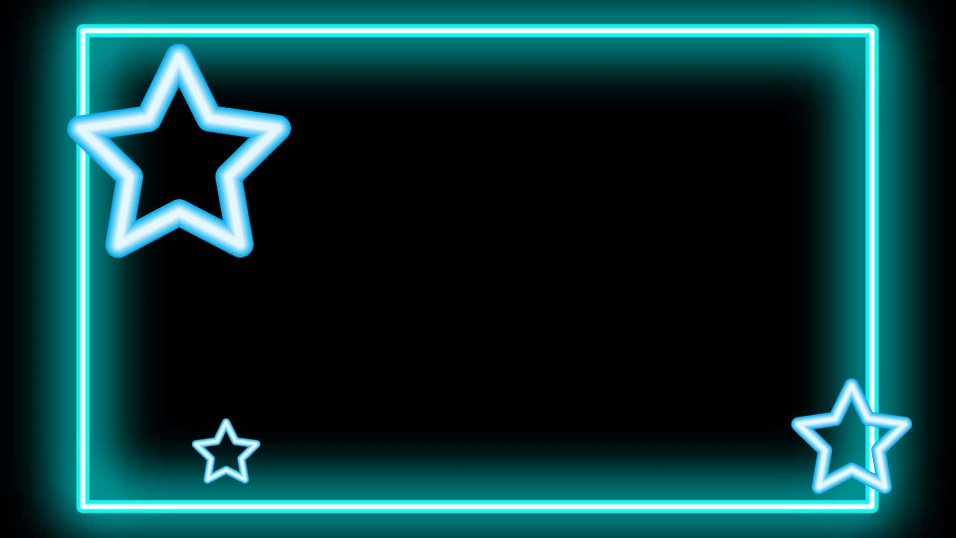 glow in the dark, cyan neon rectangle frame, three stars at corners, Full HD Desktop Wallpaper
