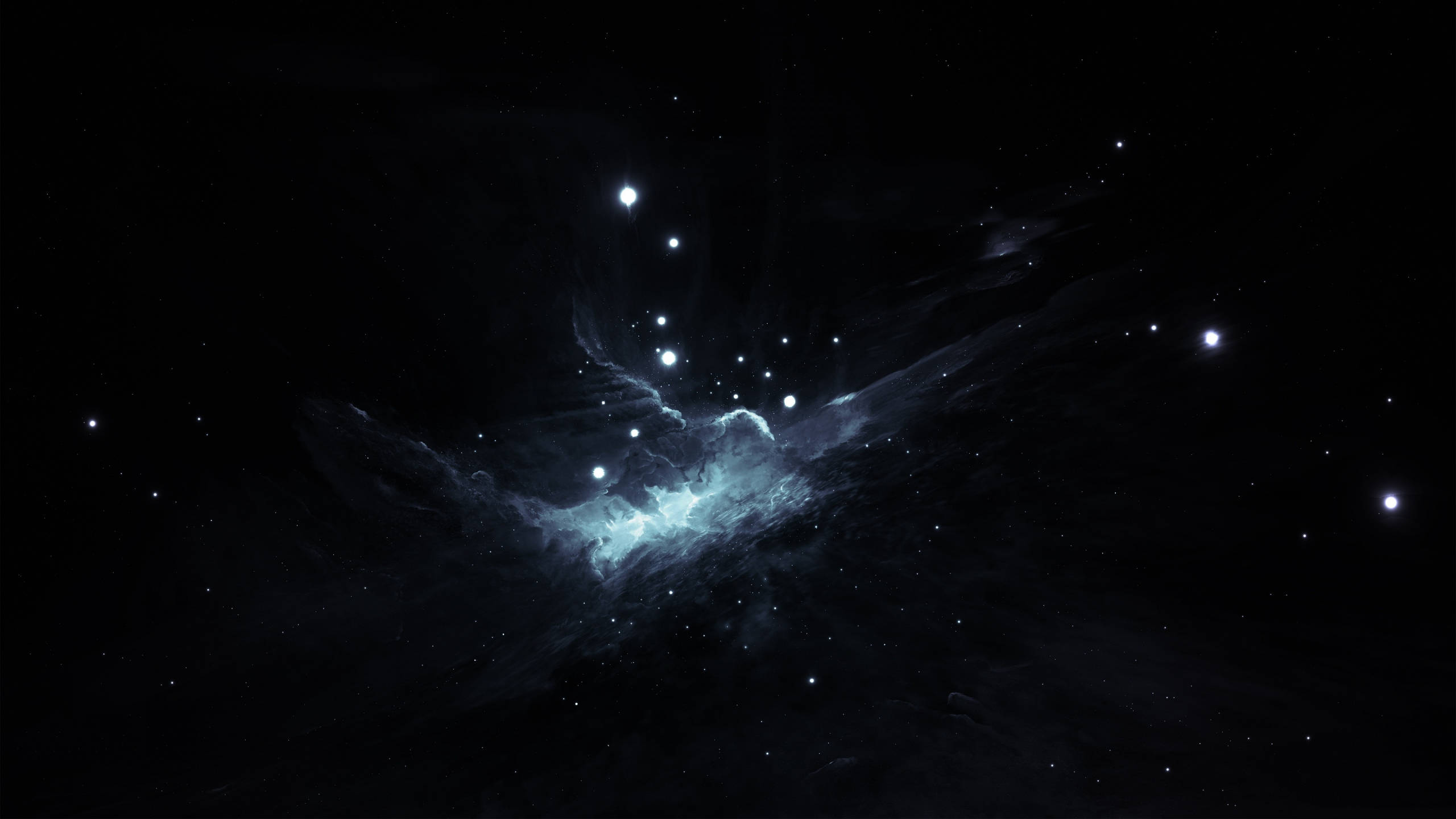 Dark Cosmic Space, glowing blue nebula, scattered stars, 2K Desktop Wallpaper