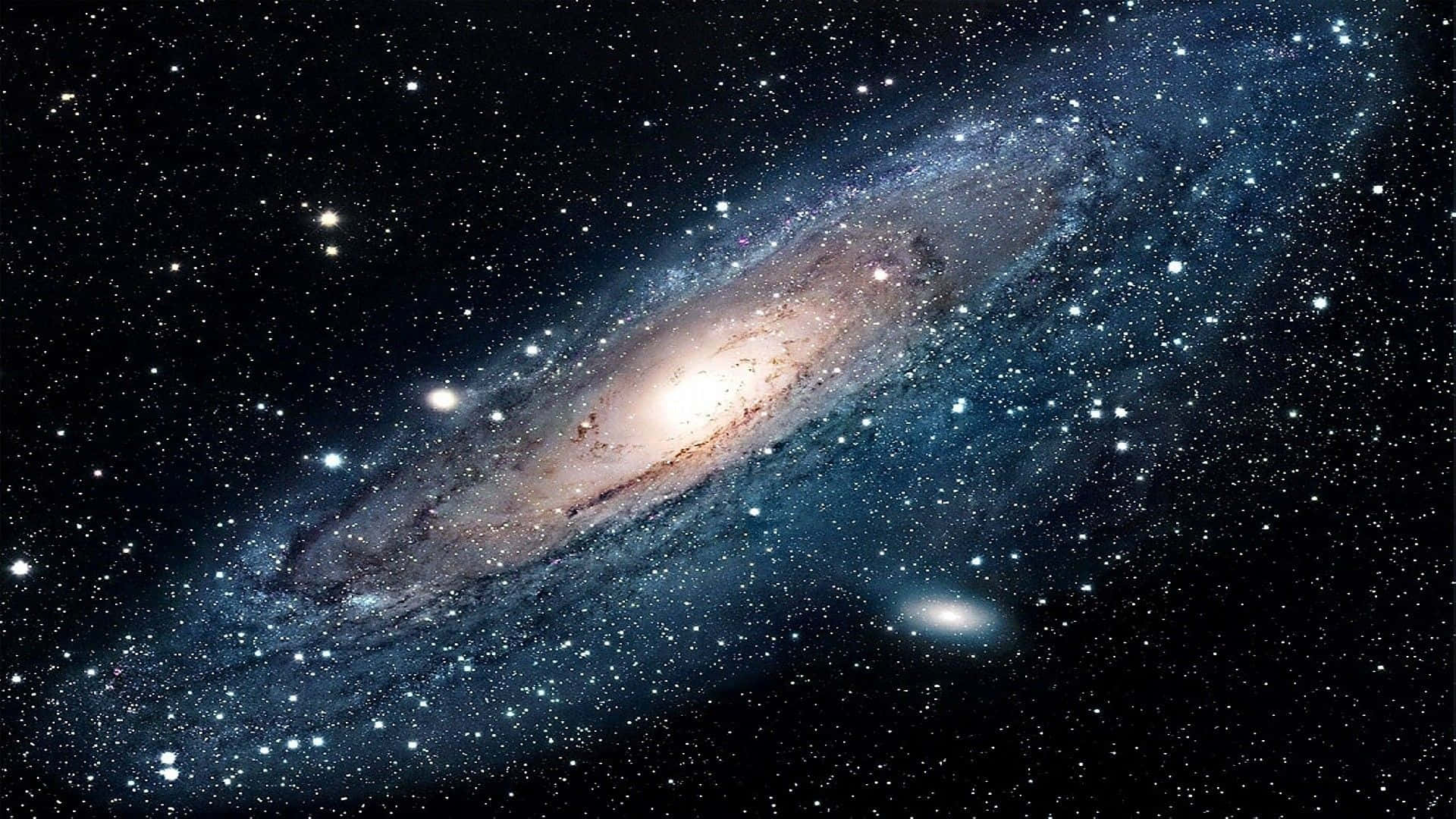 Dark Galaxy, golden core, blue arms, Full HD Desktop Wallpaper