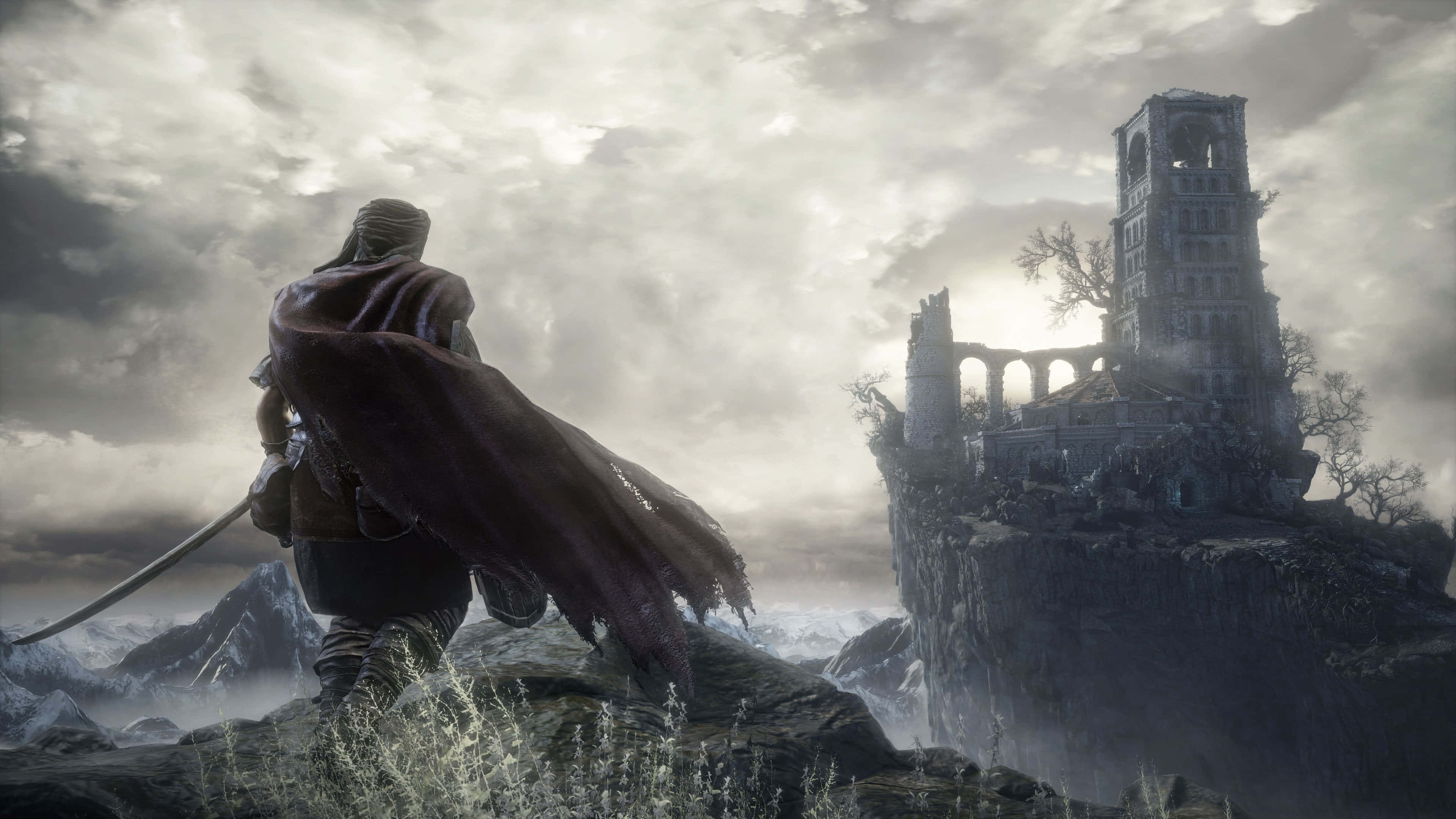 Dark Gaming, rocky peak, crumbling tower, 4K Desktop Wallpaper