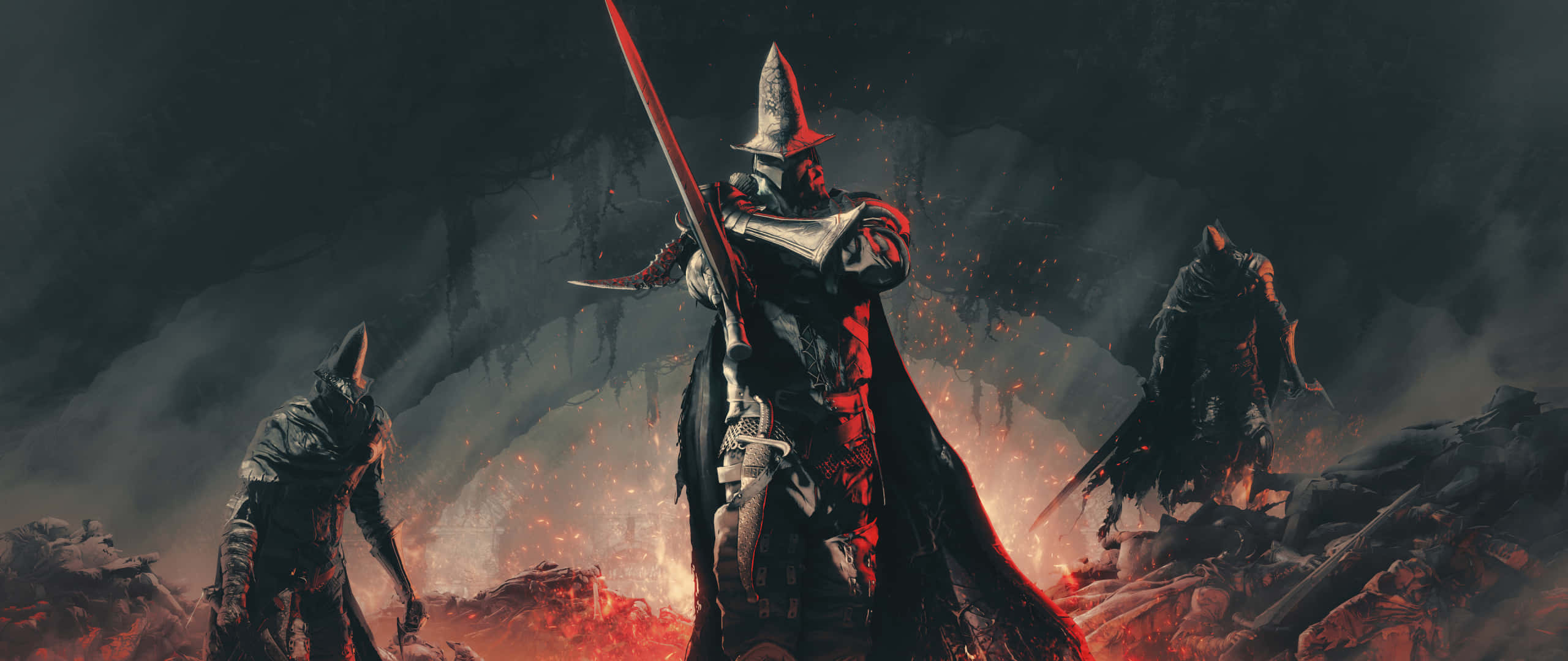 Dark Gaming, knight in dark armor, glowing red sword, 2K Desktop Wallpaper