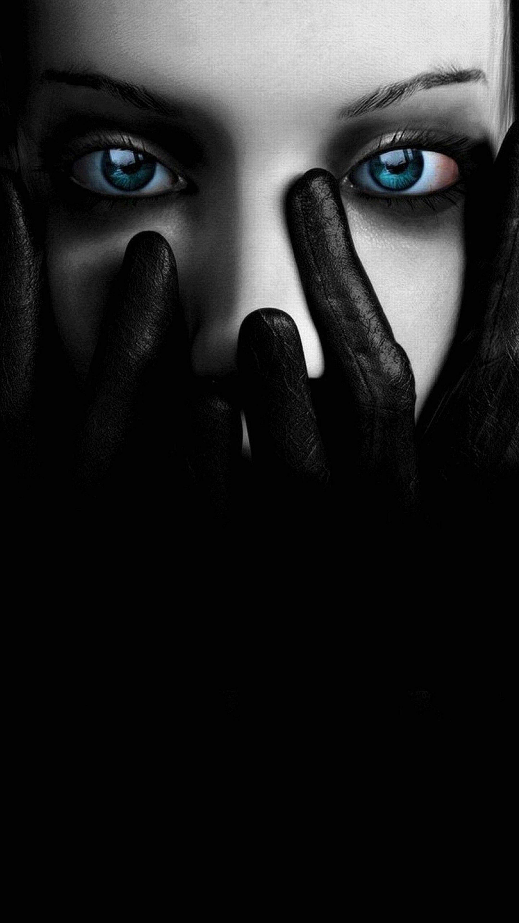 Dark Girl, blue eyes, black-gloved hands, 4K Phone Wallpaper