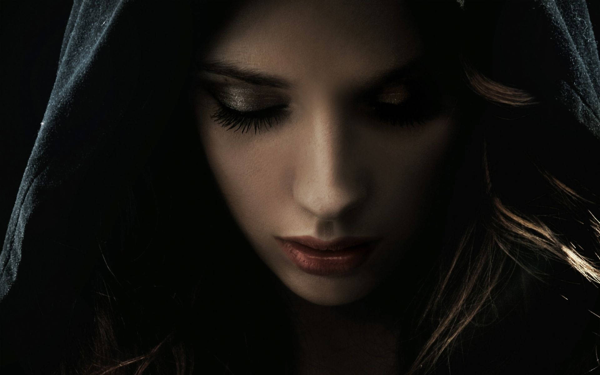 Dark Girl, hooded cloak, dramatic side lighting, Full HD Desktop Wallpaper