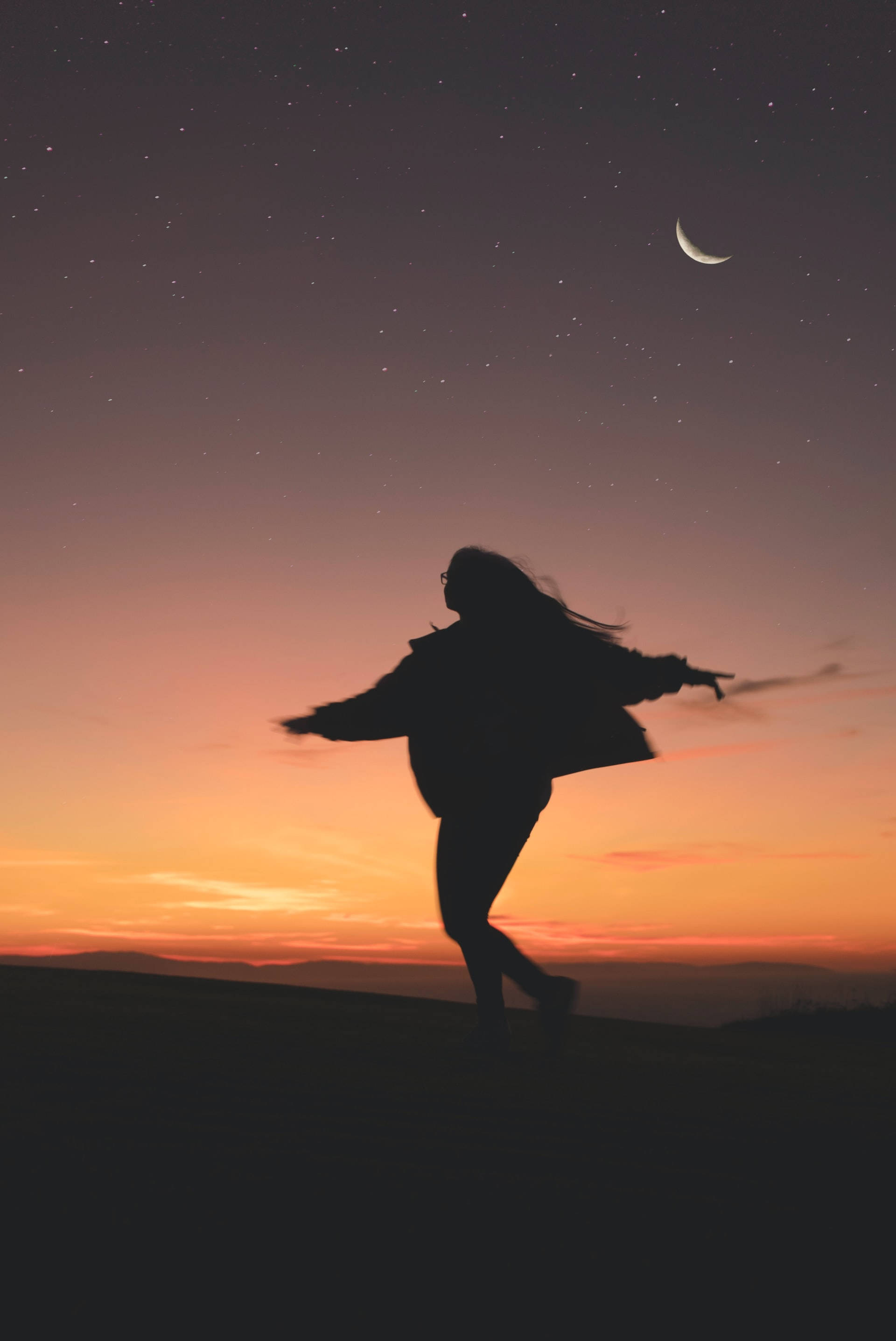 Dark Girl, silhouette, twilight sky, 2K Phone Wallpaper