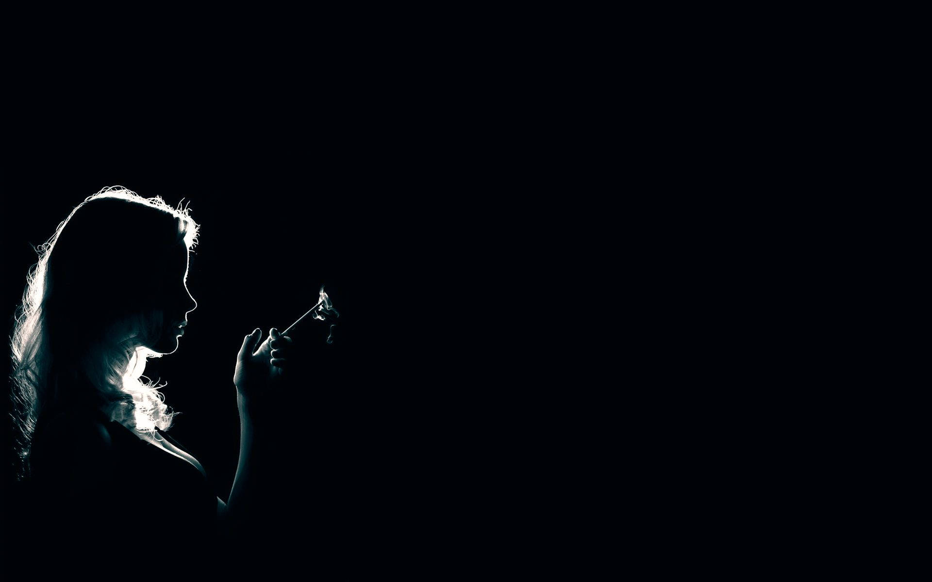 Dark Girl, silhouette, lit cigarette, Full HD Desktop Wallpaper