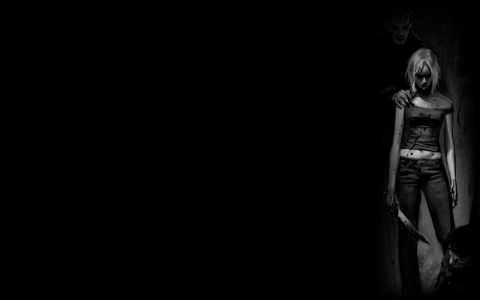 Dark Girl, knife, shadow, HD Desktop Wallpaper