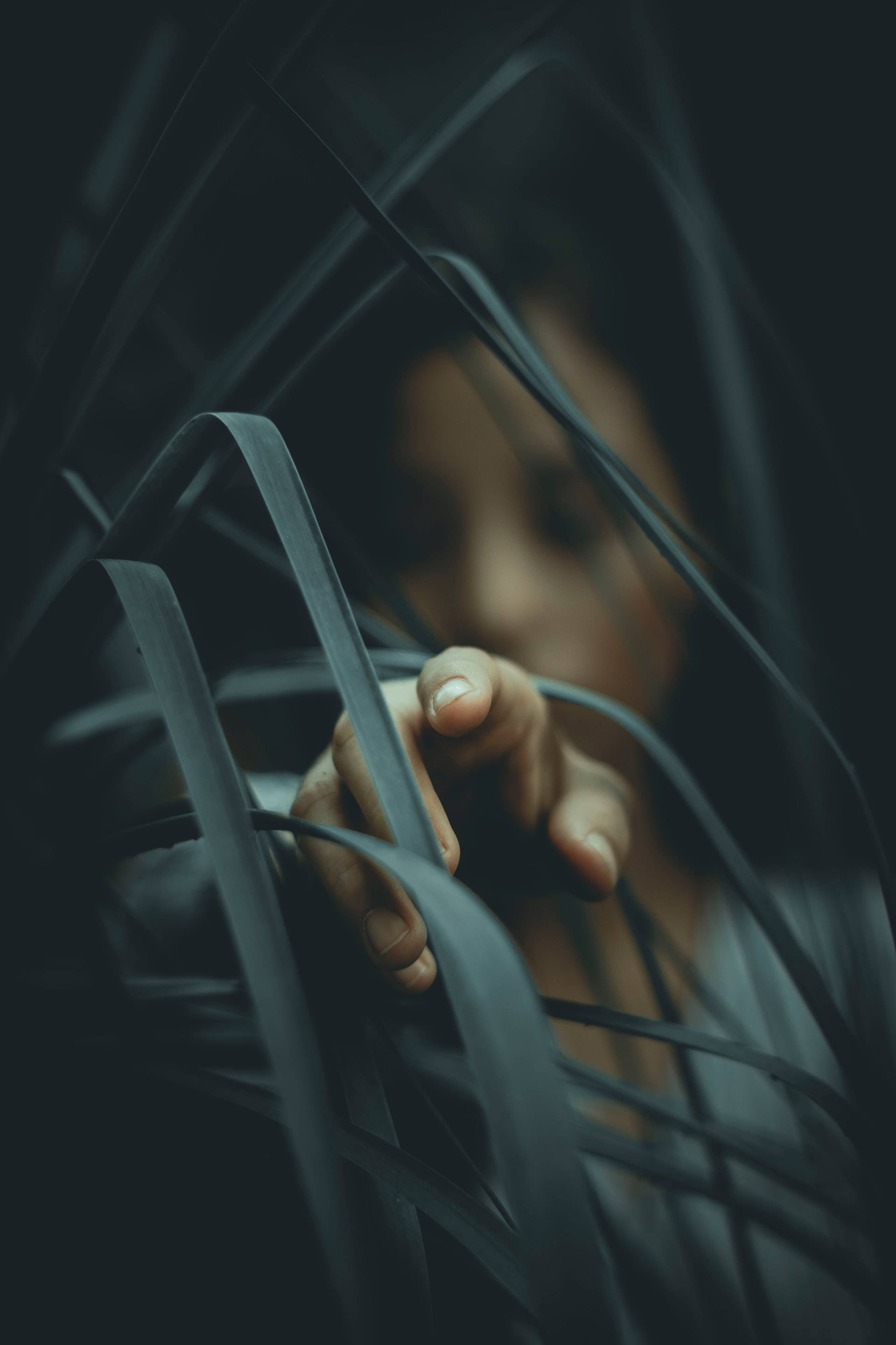 Dark Girl, fingers, leaves, 2K Phone Wallpaper