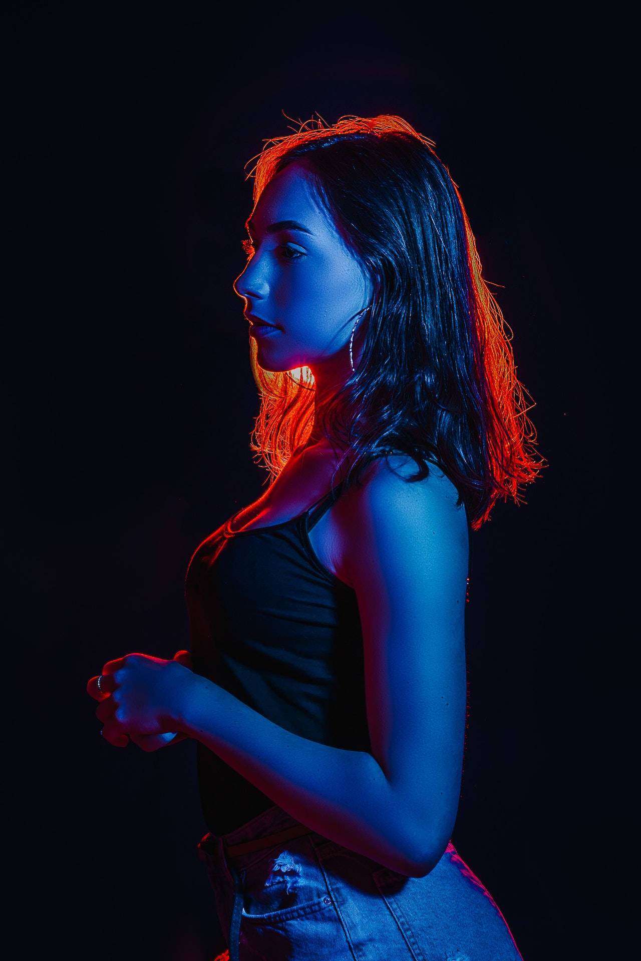 Dark Girl, red light, neon light, Full HD Phone Wallpaper