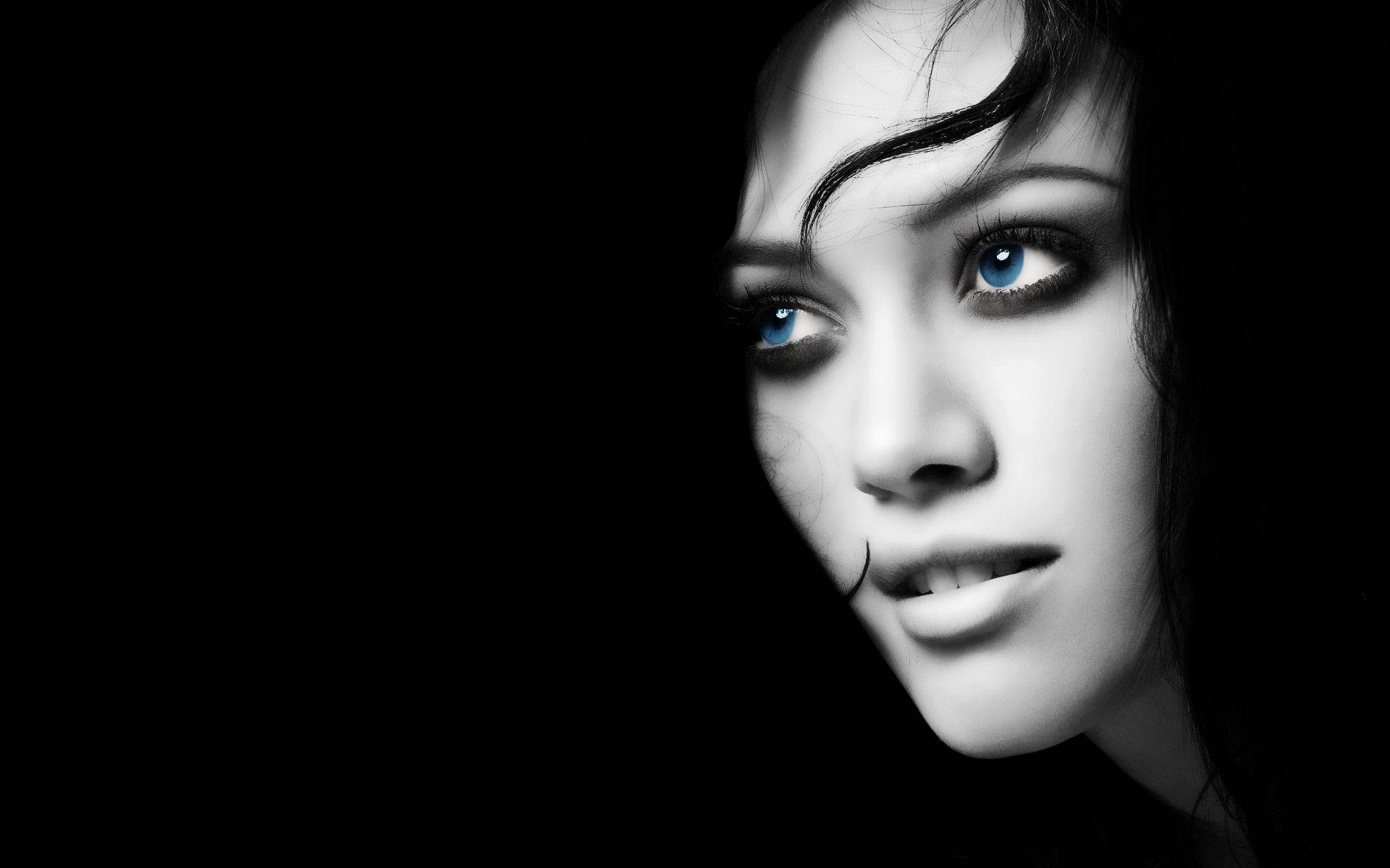 Dark Girl, blue eyes, monochrome tones, Full HD Desktop Wallpaper