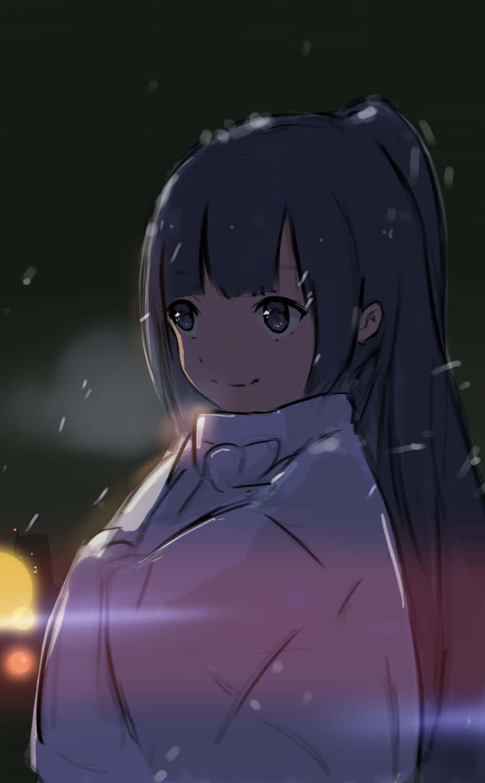 Dark Anime Girl, moonlit night, falling snow, HD Phone Wallpaper