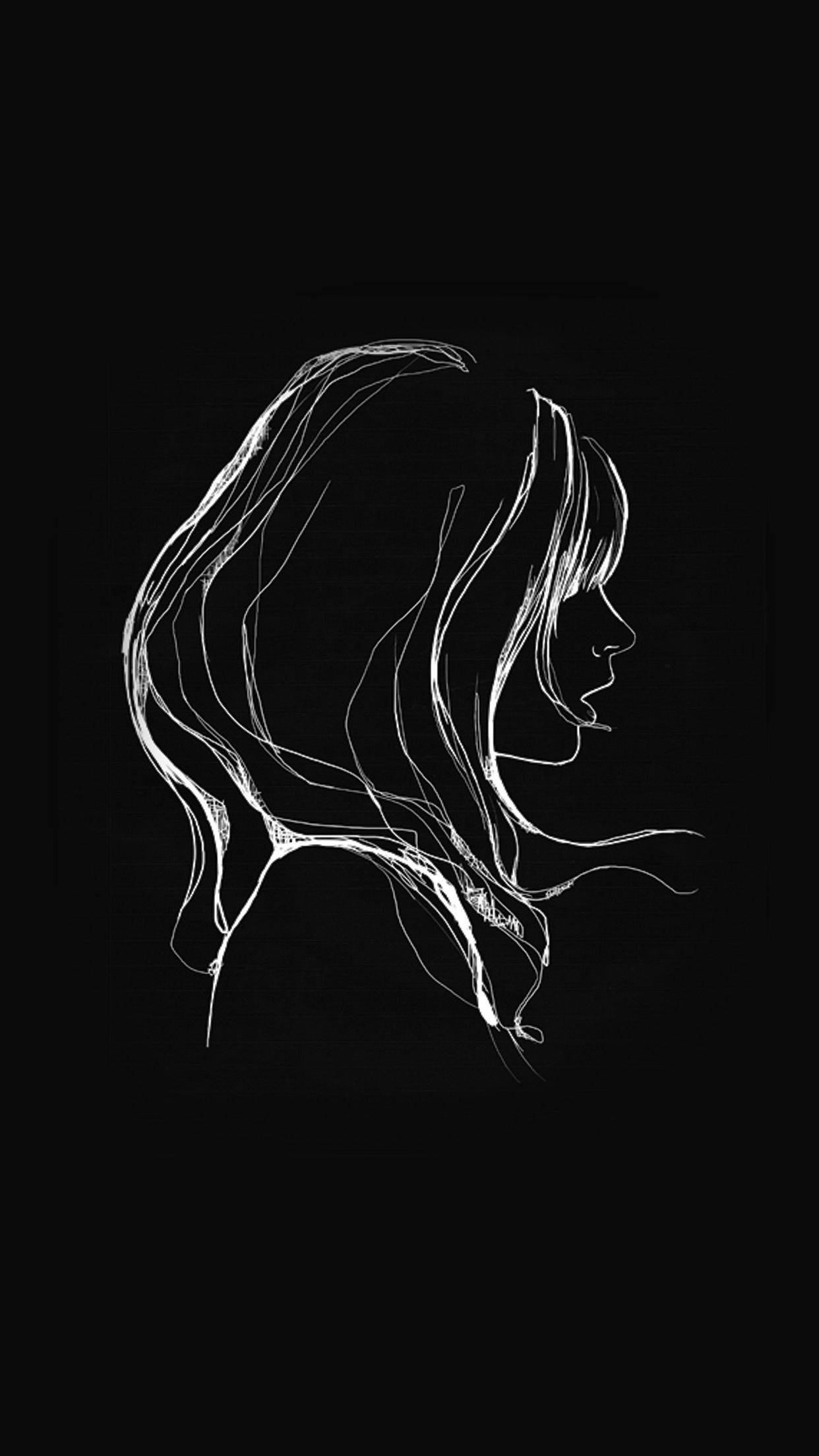 dark girly woman, side profile sketch, white line drawing, Full HD Phone Wallpaper