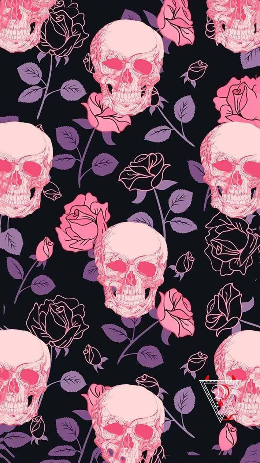 Goth aesthetic, pink skulls, roses, HD Phone Wallpaper