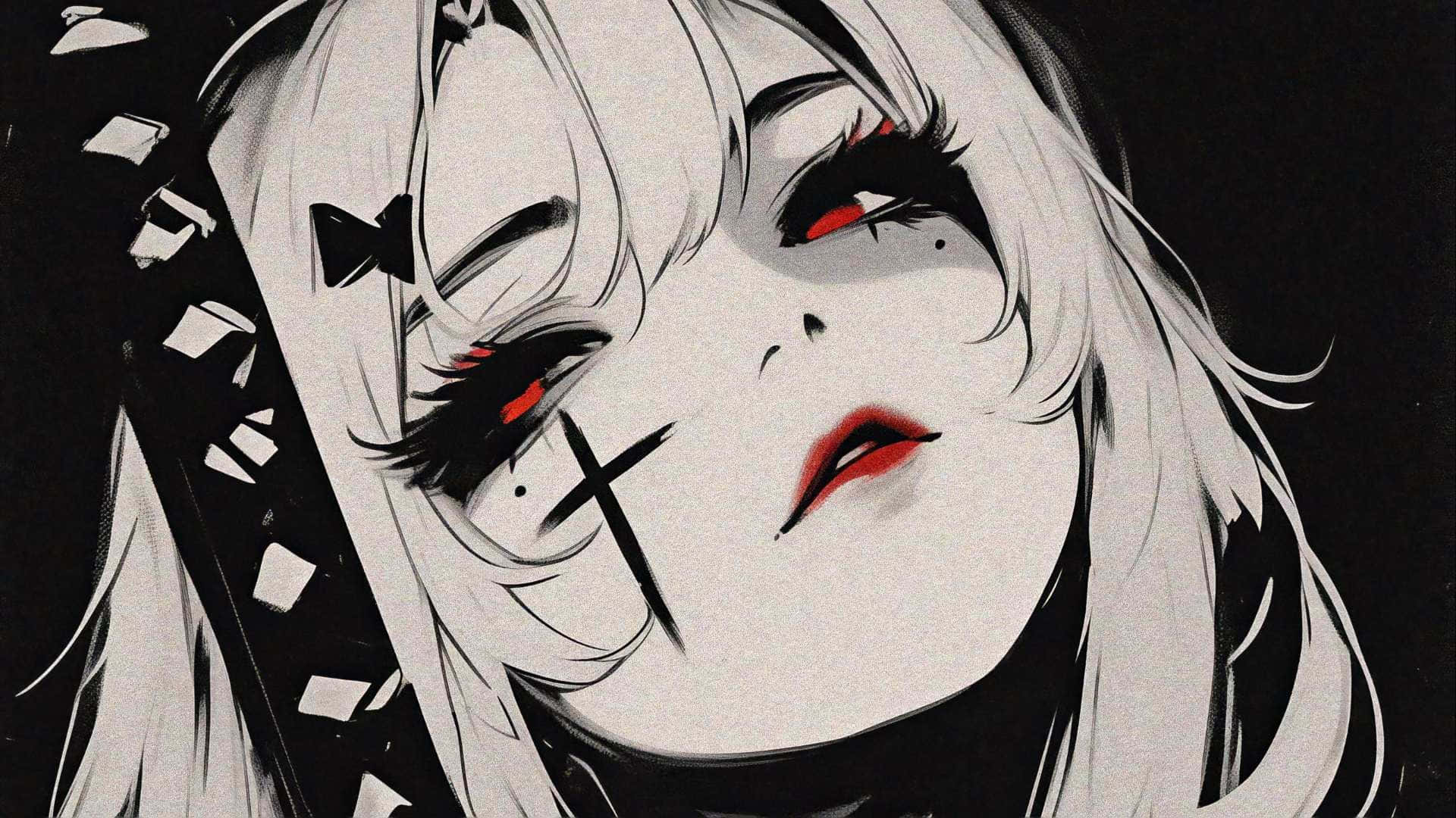 Dark Gothic Anime Girl, white hair, red eyes, Full HD Desktop Wallpaper