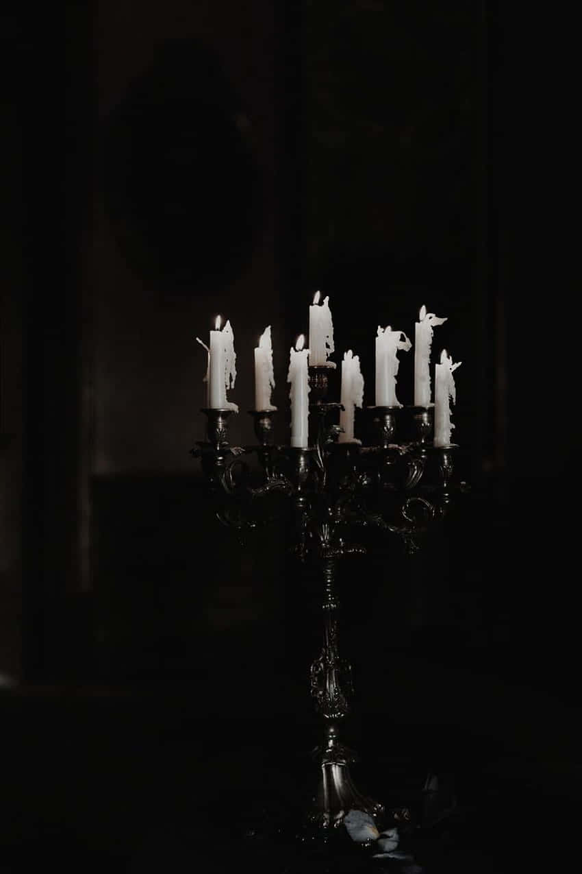 ornate silver candelabrum, multiple white candles, flickering, SD Phone Wallpaper