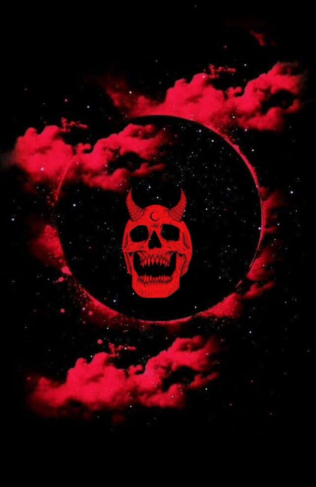 red devil skull, crescent moon, black eclipse ring, SD Phone Wallpaper