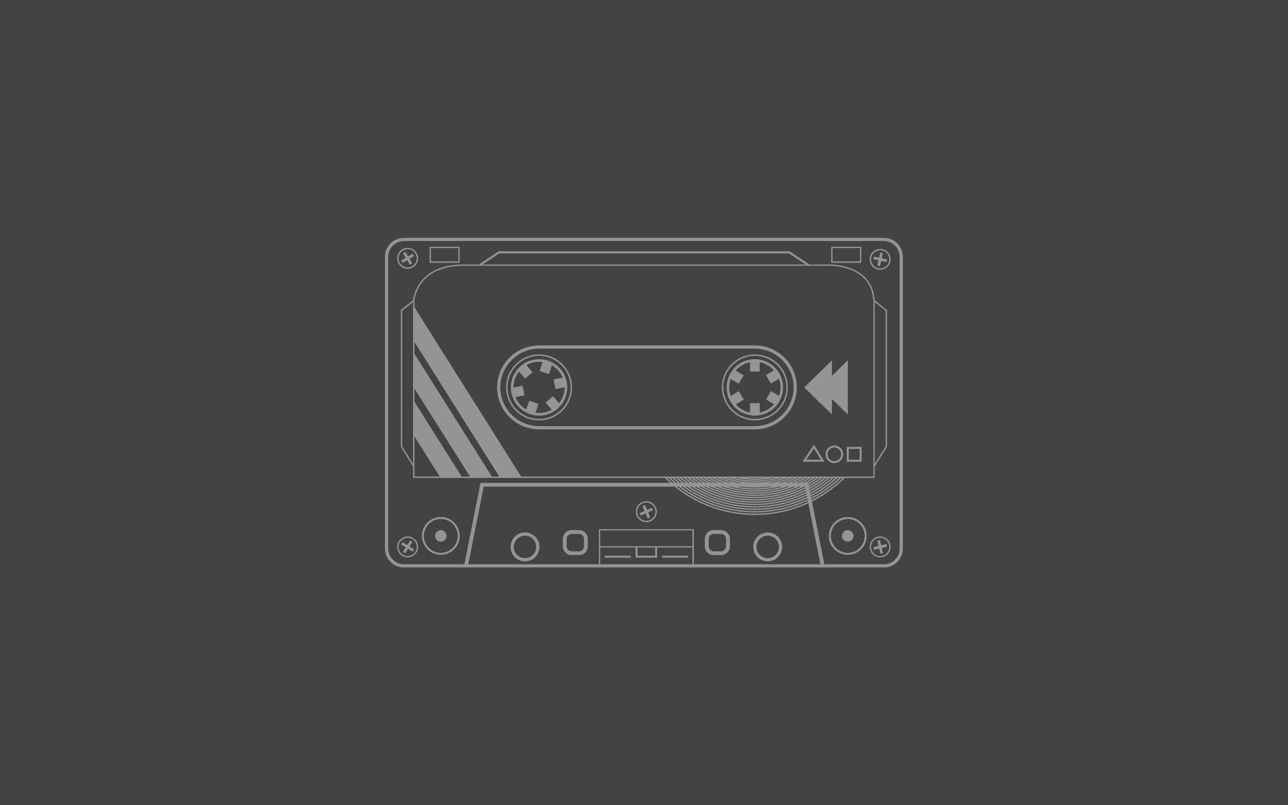 cassette tape, dark gray, minimalist line-art, 2K Desktop Wallpaper