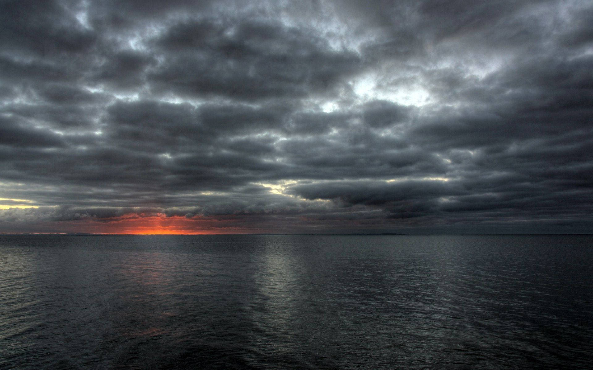Dark Gray Sky, sunset, calm sea, Full HD Desktop Wallpaper