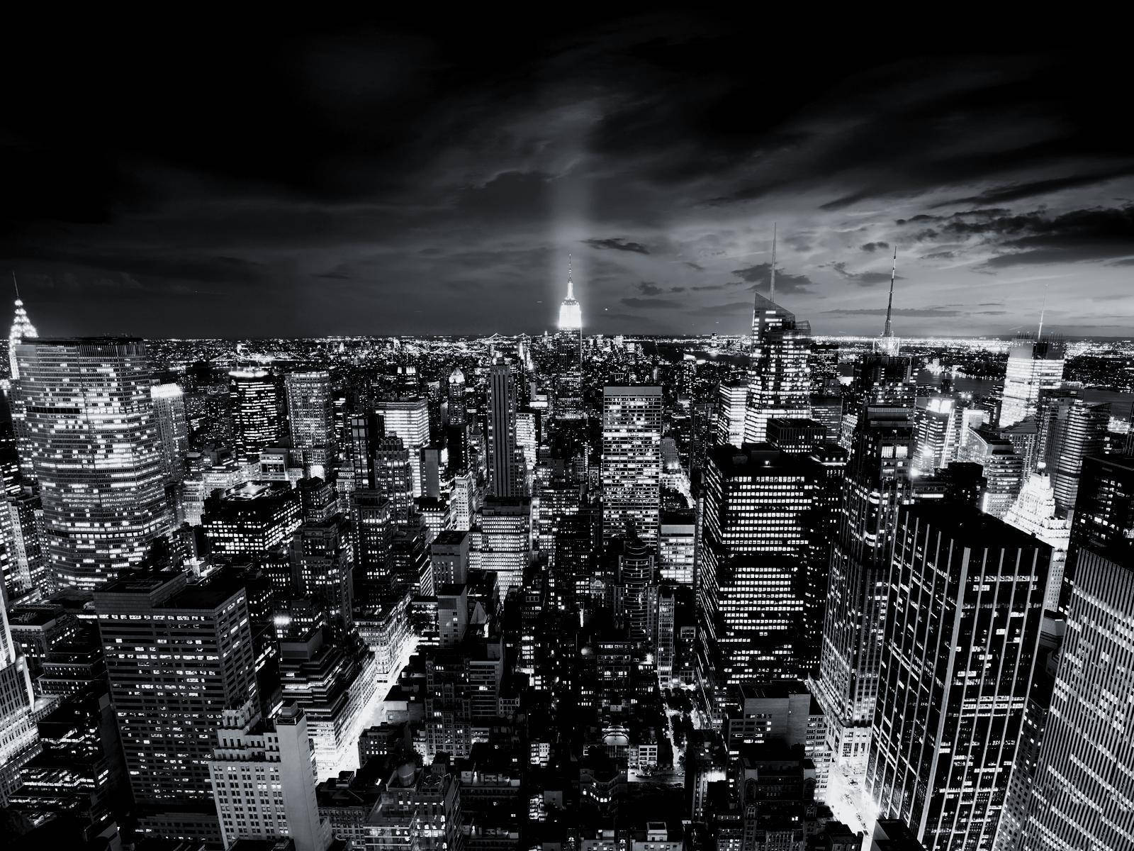 Dark Gray City Skyline, cityscape, night, HD Desktop Wallpaper