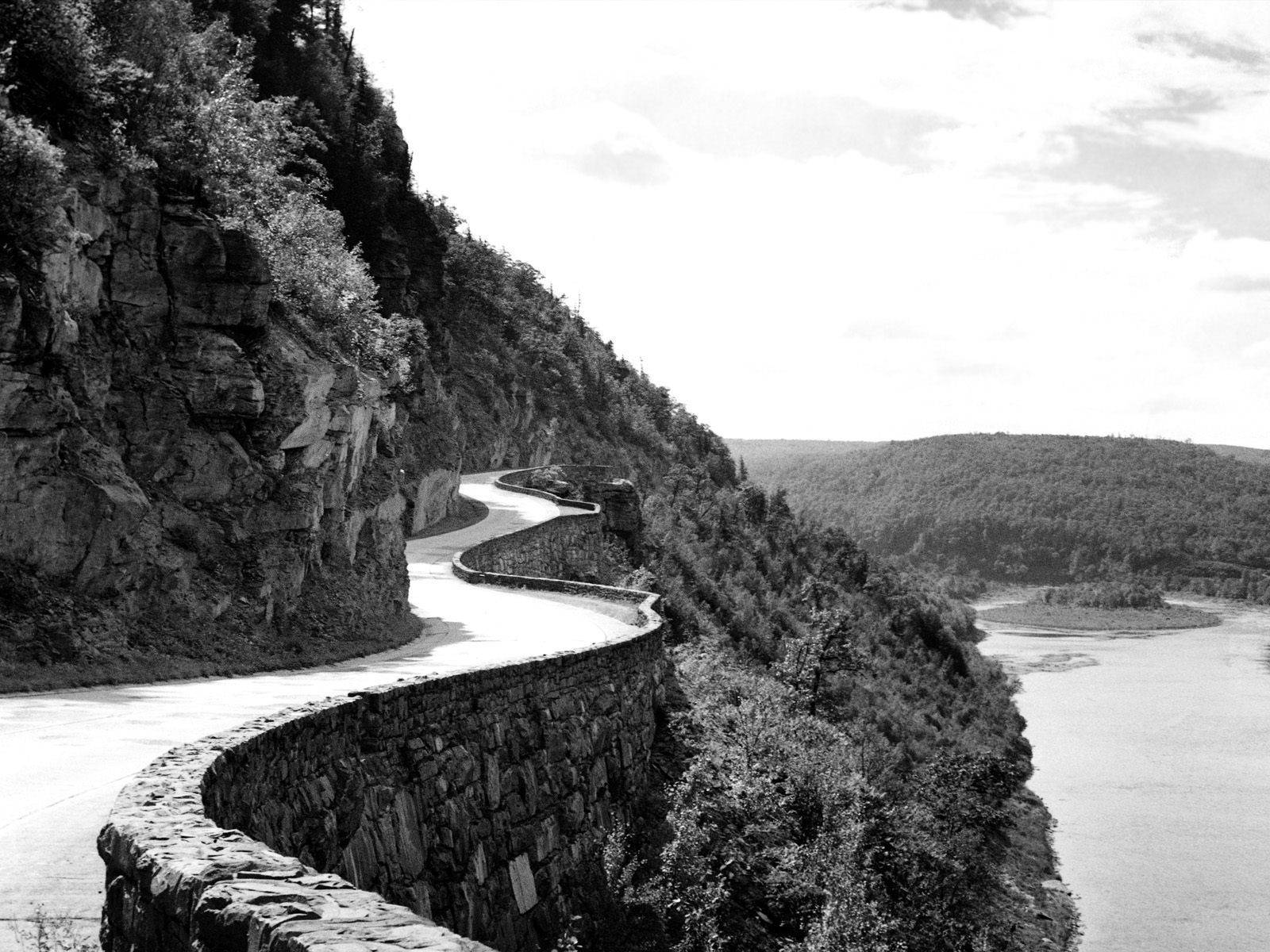 Mountain Pass, Dark Gray, stone road, HD Desktop Wallpaper