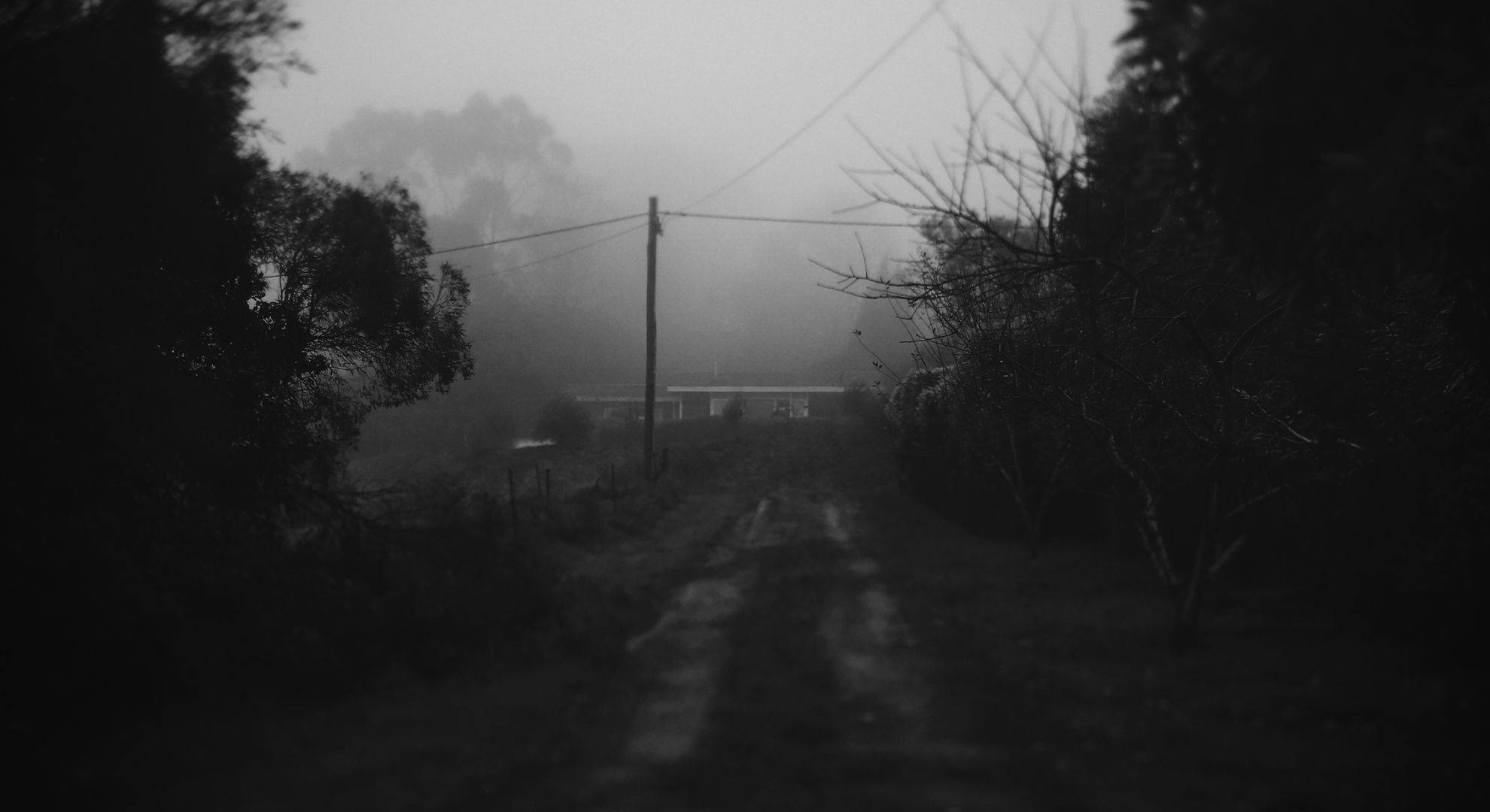 Dark Gray Aesthetic, paved road, misty monochrome, Full HD Desktop Wallpaper