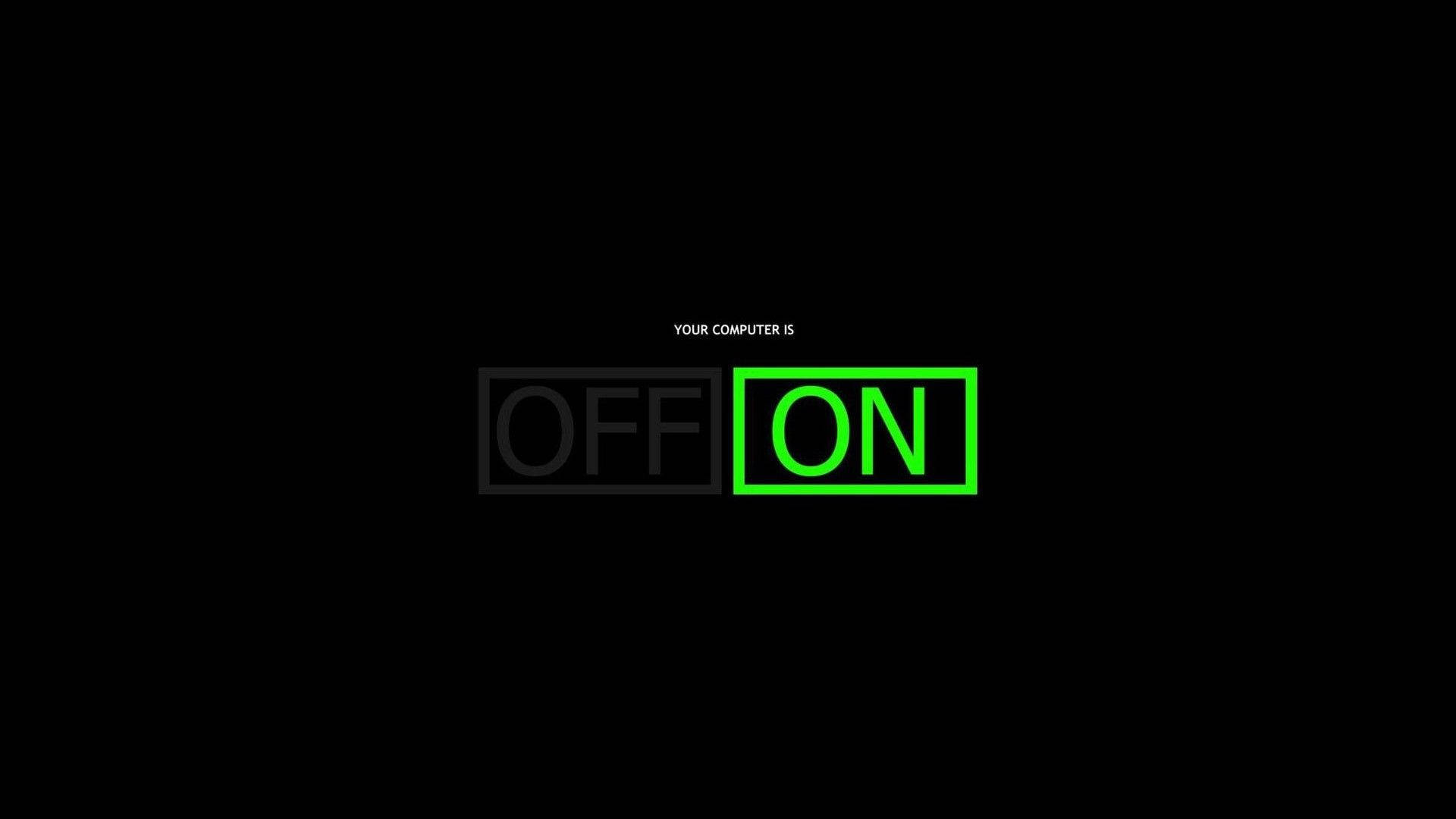 Dark Green On-Off Aesthetic, glowing green text, bright green box, Full HD Desktop Wallpaper