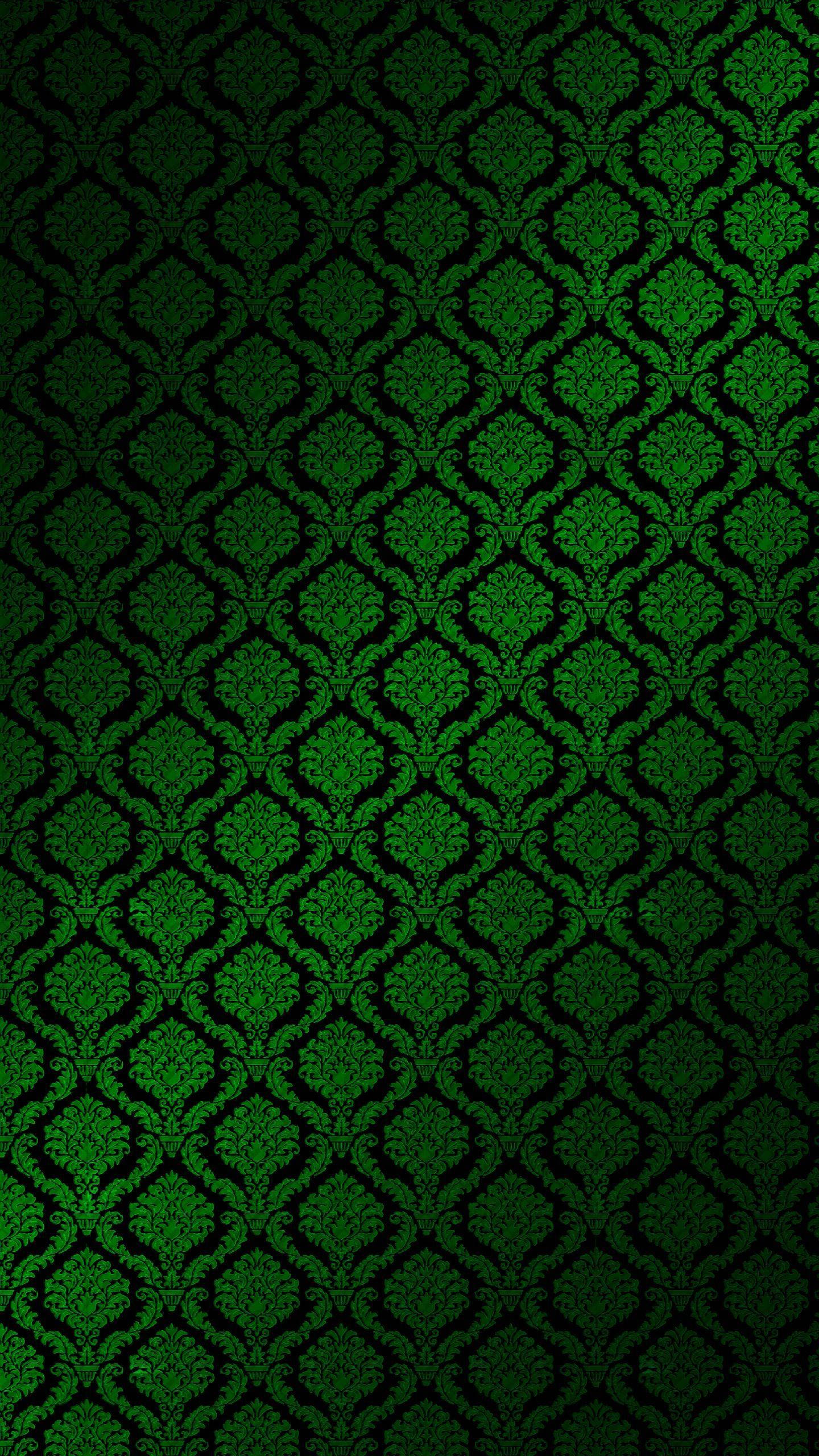 dark hijau print, emerald green, damask pattern, 2K Phone Wallpaper
