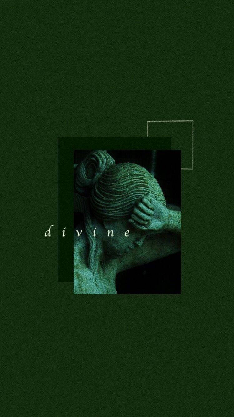 Dark Green Woman Sculpture Aesthetic, teal-toned statue of a woman, hand on her head, HD Phone Wallpaper