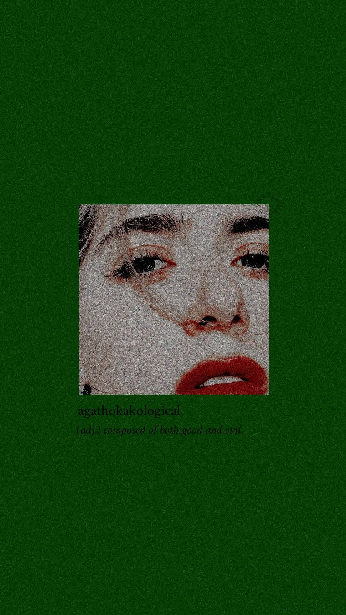 Agathokakological, dark green aesthetic, red lips, Full HD Phone Wallpaper